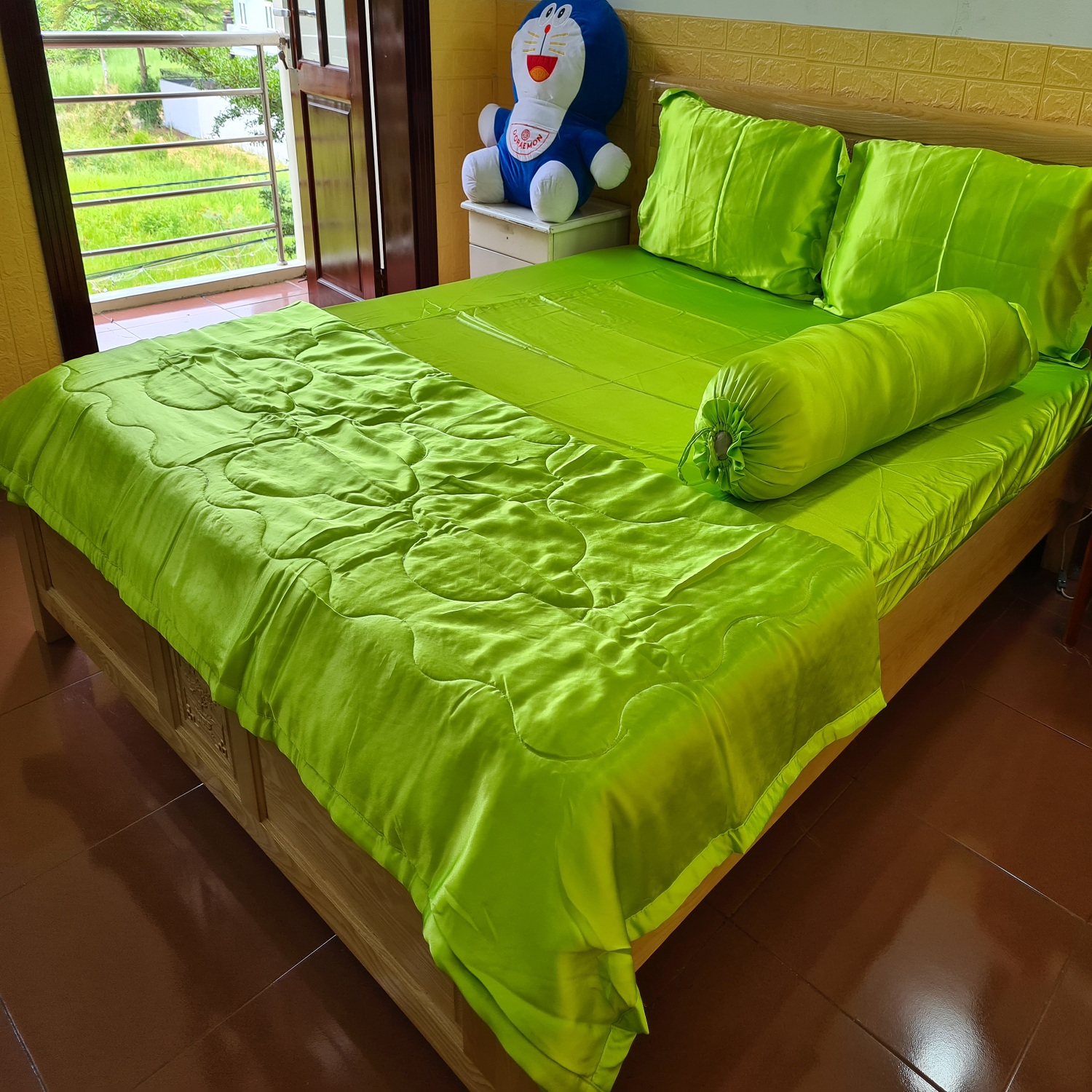 BỘ CHĂN DRAP PHI LỤA CAO CẤP 5 MÓN 1M6X2M PHI05