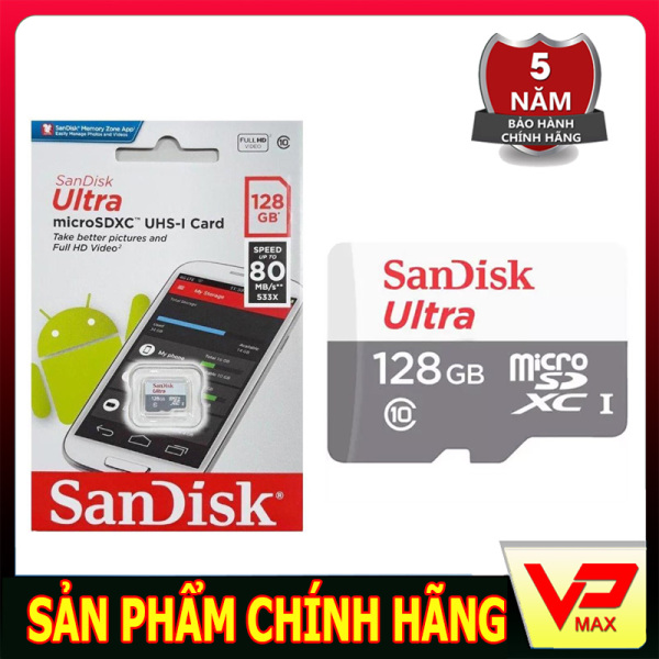 Thẻ nhớ Sandisk 128GB tốc độ cao 80MB siêu bền dùng cho điện thoại camera tốc độ cao 80 MB/s, tốc độ ghi 10-30Mb/s - vpmax