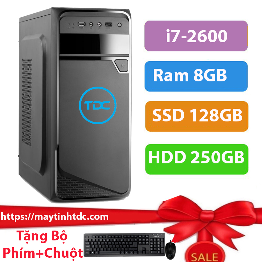 Case máy tính đồng bộ,máy tính để bàn MAX PC CPU Core i7 2600 Ram 8GB SSD 128GB+HDD 250GB+ Qùa tặng bộ phím chuột, bàn di chuột. Bảo hành 12 tháng.