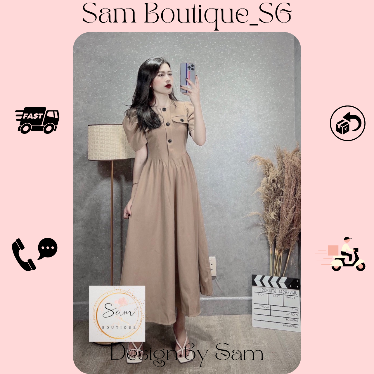 [SIÊU SALE] Đầm Tay Phồng Phối Nút Công Sở CS01