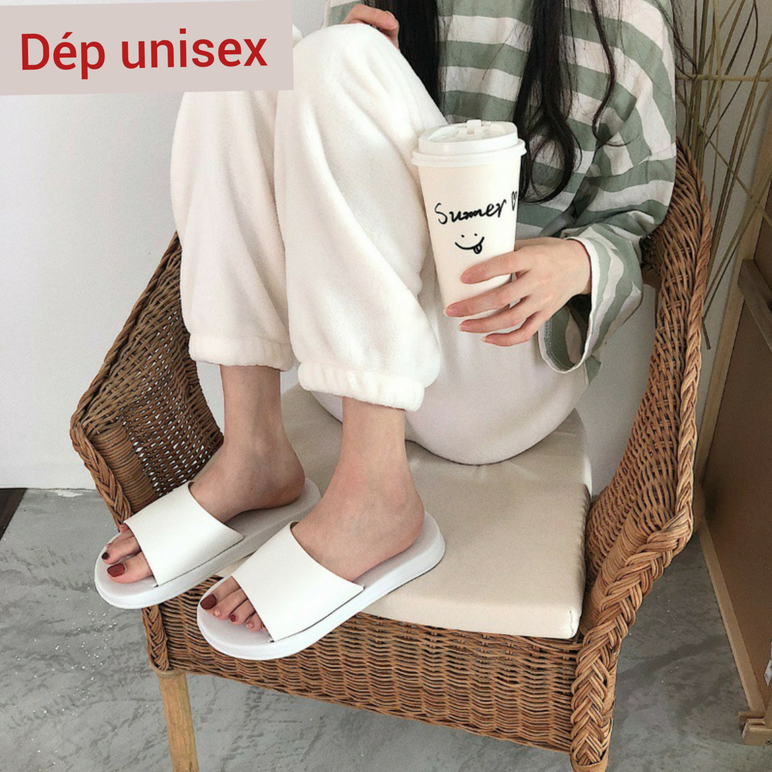 Dép lê quai ngang basic màu trơn Full đen, trắng