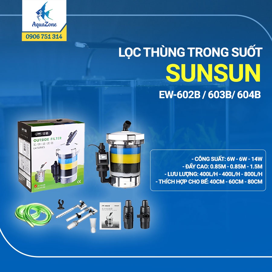 Lọc thùng thủy sinh trong suốt sunsun ew-602b / 603b/ 604b