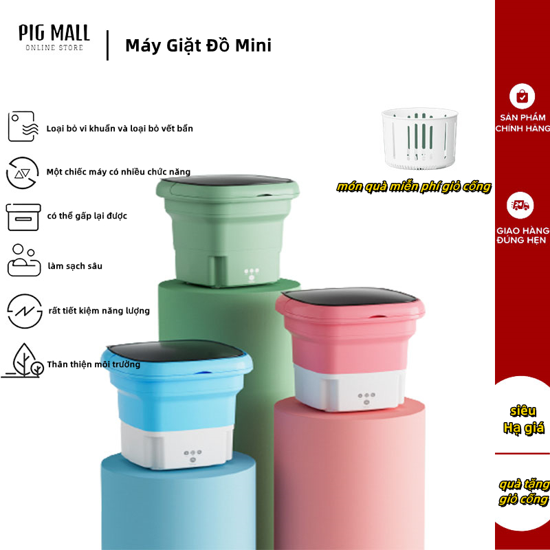 Máy Giặt Đồ Mini Gấp Gọn Di Động Vắt Khô Khử Khuẩn Bằng Ánh Sáng Xanh Đèn Rọi giặt sạch bụi bẩn đồ cá nhân  khử khuẩn bằng UV công nghệ Blue Ag