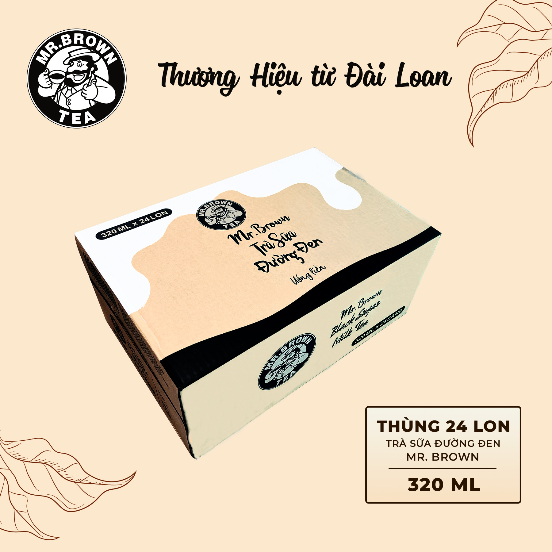 Thùng 24 lon trà sữa đường đen Mr.brown (320ml)