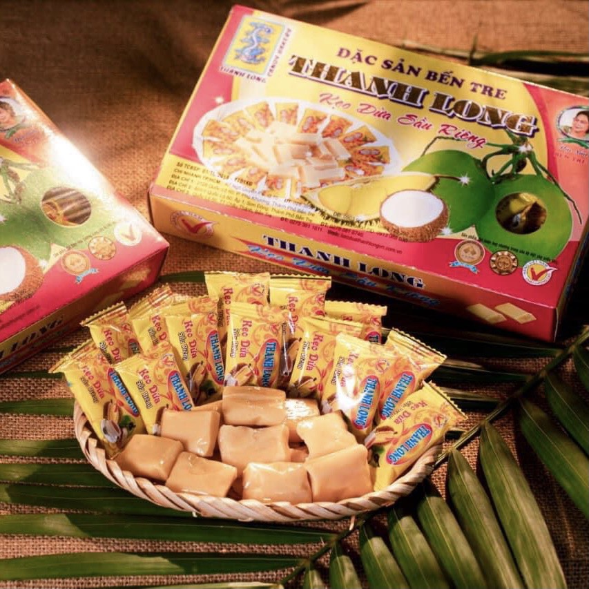 Kẹo Dừa Dẻo Sầu Riêng Thanh Long- Hộp 400g - Bao bì riêng từng viên kẹo