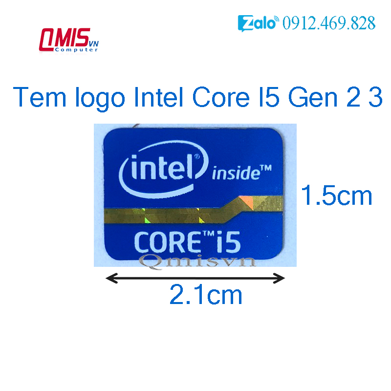 01 cái tem logo intel core i5 i7 thế hệ 2 3, gen 2 3 - tem logo cpu intel dán máy tính pc laptop - sticker