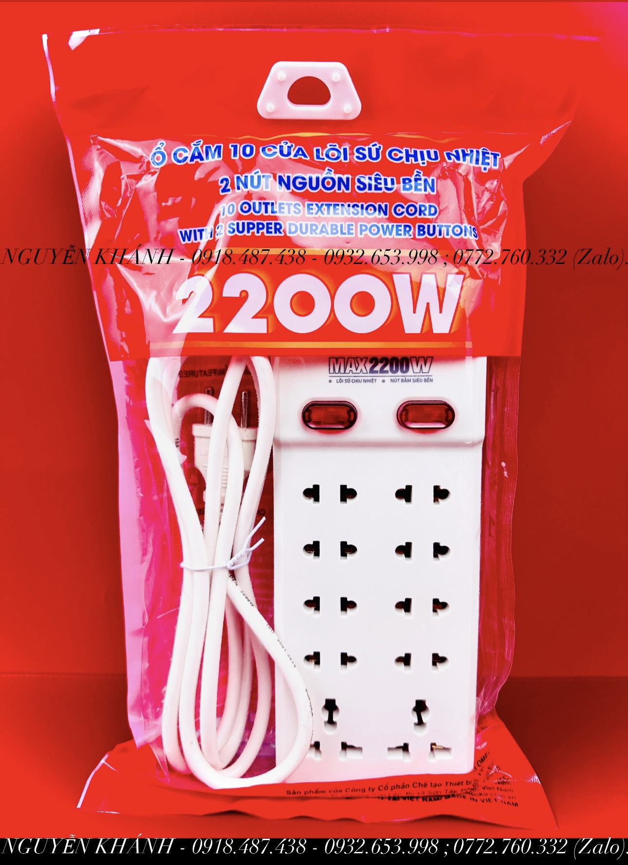 Ổ cắm điện (10 lỗ SOPOKA 2m,4m,6m) chịu tải 2200w