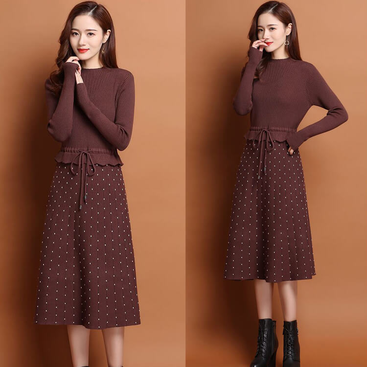 Đầm len xòe chân chấm bi KC 80320