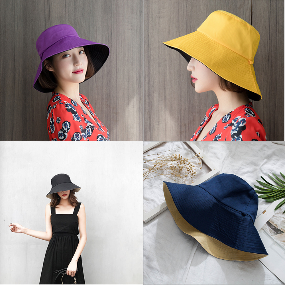 Headwear 2 side 2 color hat Korean fisherman-anti-ultraviolet UV-hat brim wide veil black Purple Yellow Blue Orange White