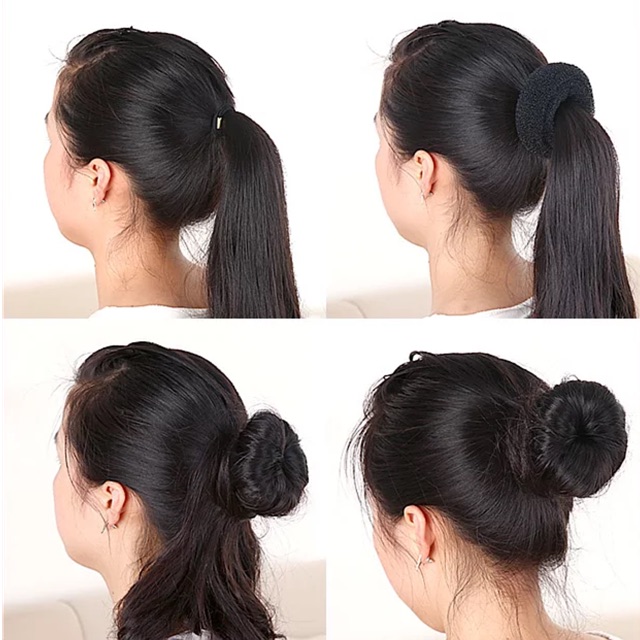 Búi tóc tròn donut:combo 2 búi tóc tròn và kẹp chữ u