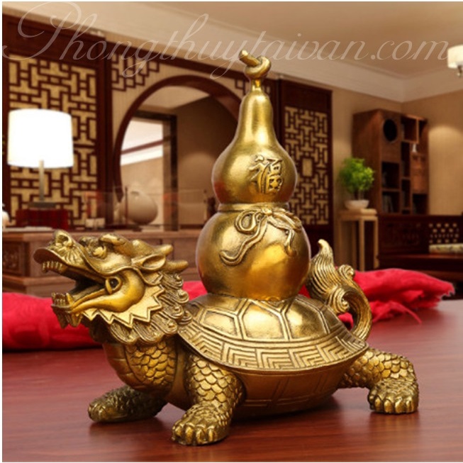 Tượng đồng Long Quy cõng Hồ Lô 11.5cm (trấn sát, trừ tà, bình an, ...)