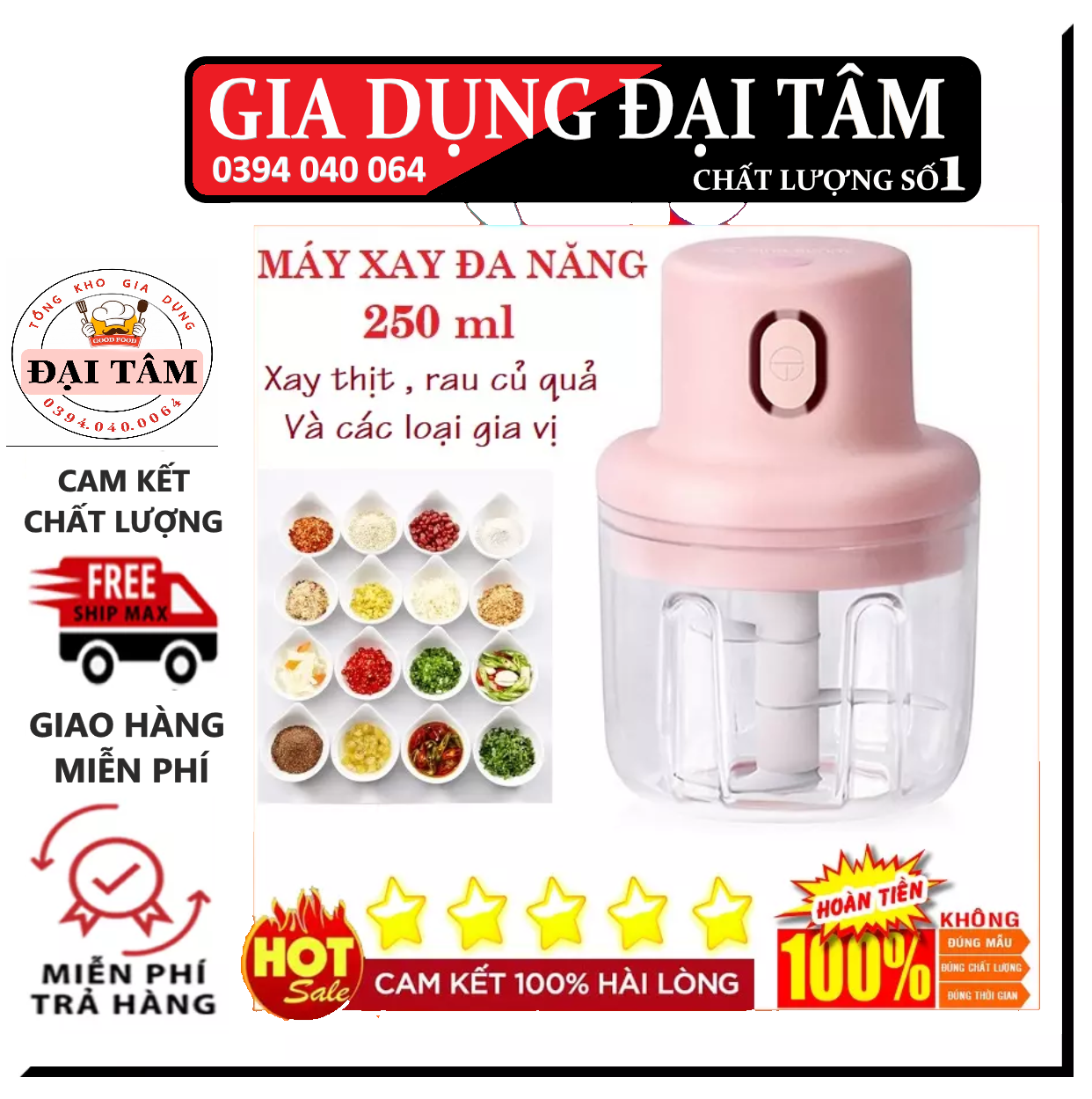 Máy xay tỏi ớt cầm tay sạc pin - máy xay đa năng sạc điện