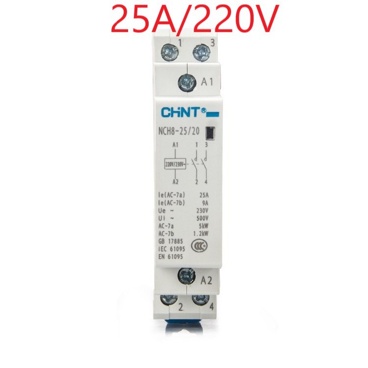 Bộ 2 khởi động từ ,contactor 1 pha CHINT NCH8-25A (trắng)