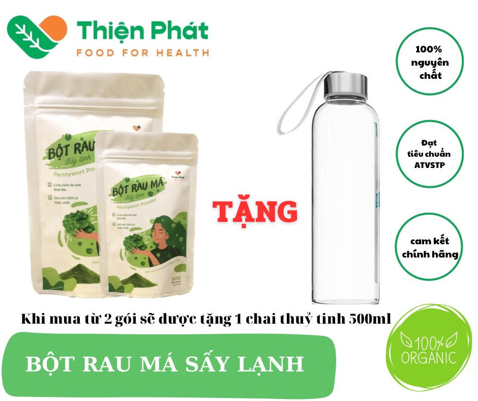 [HCM]Bột Rau Má 100% Nguyên Chất Sấy Lạnh Thiện Phát Thanh Nhiệt Giải Độc Cơ Thể | 2 Gói 50G + TẶNG BÌNH NƯỚC