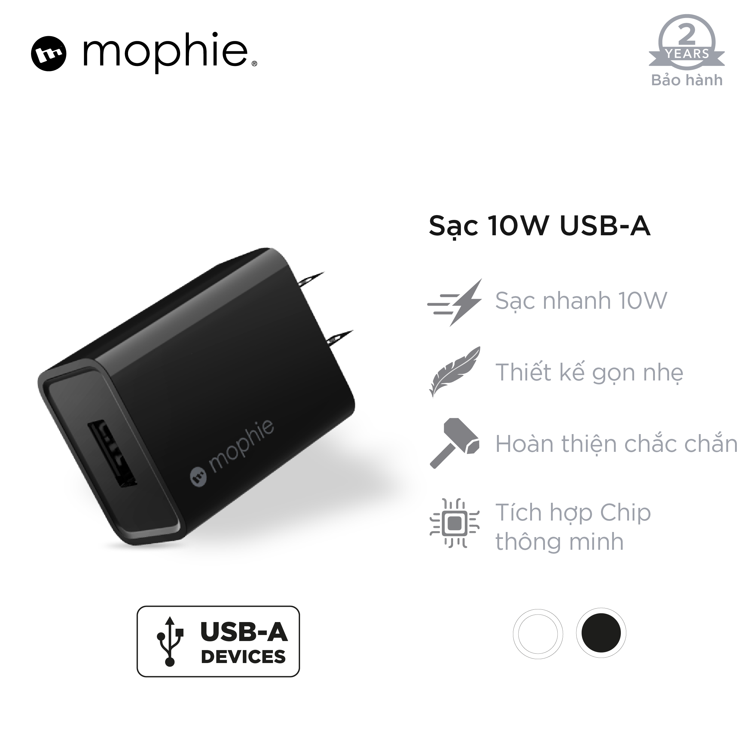 Sạc MOPHIE 10W 1 cổng USB-A công suất 5V-2A