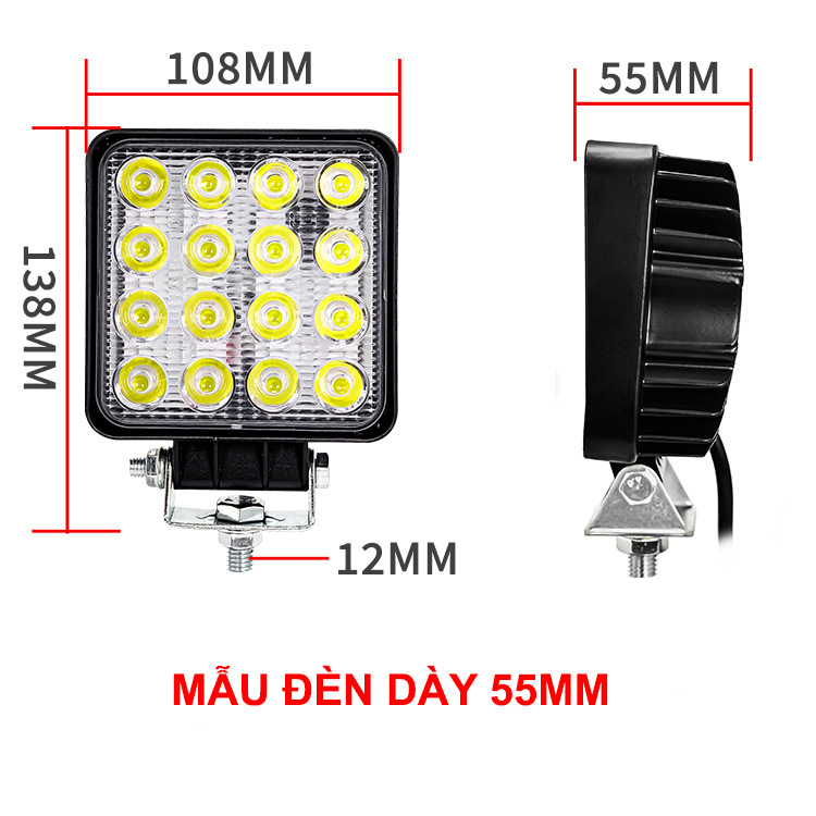 Đèn pha xe nâng hình vuông 16 led siêu sáng 48W