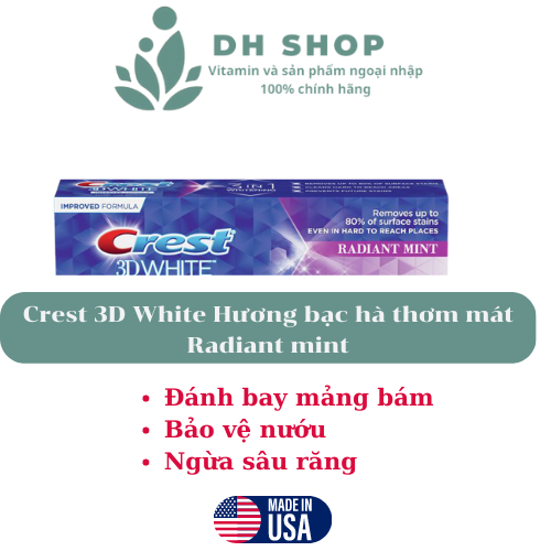 Kem đánh răng trắng răng CRest 3D White 107g - DHShop