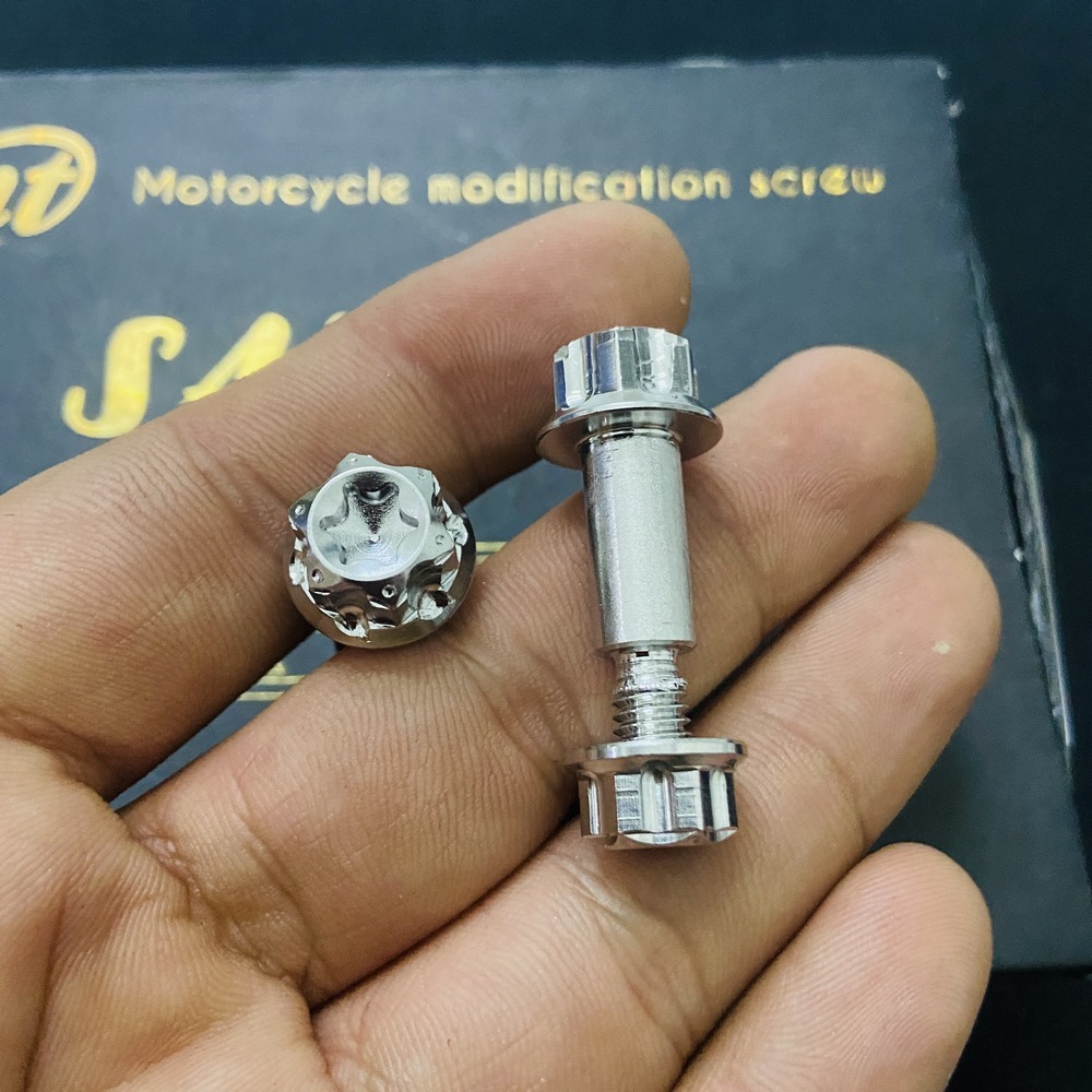 [SIÊU SÁNG] ỐC CỐT THẮNG TAY INOX KÈM TÁN SALAYA 8LY TRANG TRÍ XE WAVE, WINNER, EXCITER, SATRIA (1 ỐC 1 TÁN SALYA 8LY)