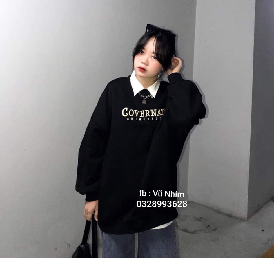 Ao ni sweater in chữ covernat