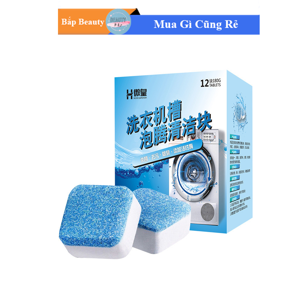 Viên Tẩy Lồng Máy Giặt Khử Sạch Cặn Bẩn Vệ Sinh Máy Giặt Diệt Khuẩn Và Khử Mùi Phù Hợp Sử Dụng Cho Nhiều Loại Máy Giặt (Hộp 12 viên)