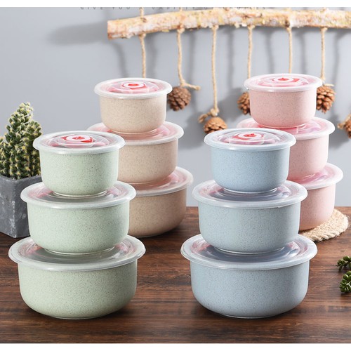 Bộ 3 tô nhựa lúa mạch có nắp đậy.- bộ 3 hộp cơm lúa mạch