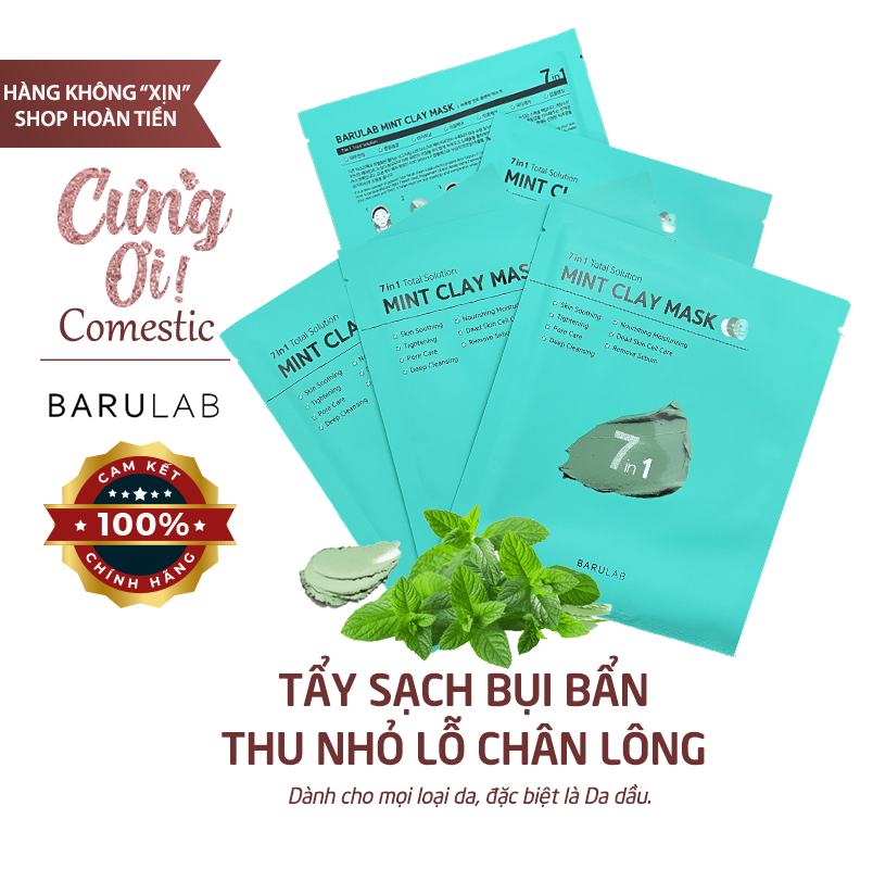 [Chính Hãng - Date Mới 2023] Mặt Nạ Đất Sét Barulab Mint Clay Mask 7in1