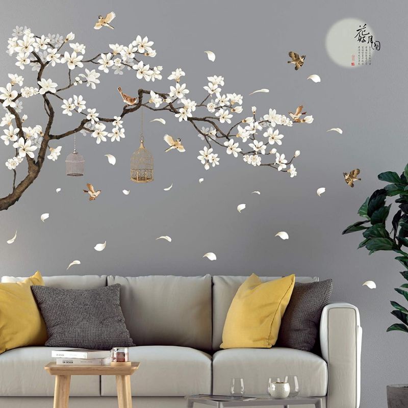 Decal dán tường cành mai và núi 02( tranh ghép)