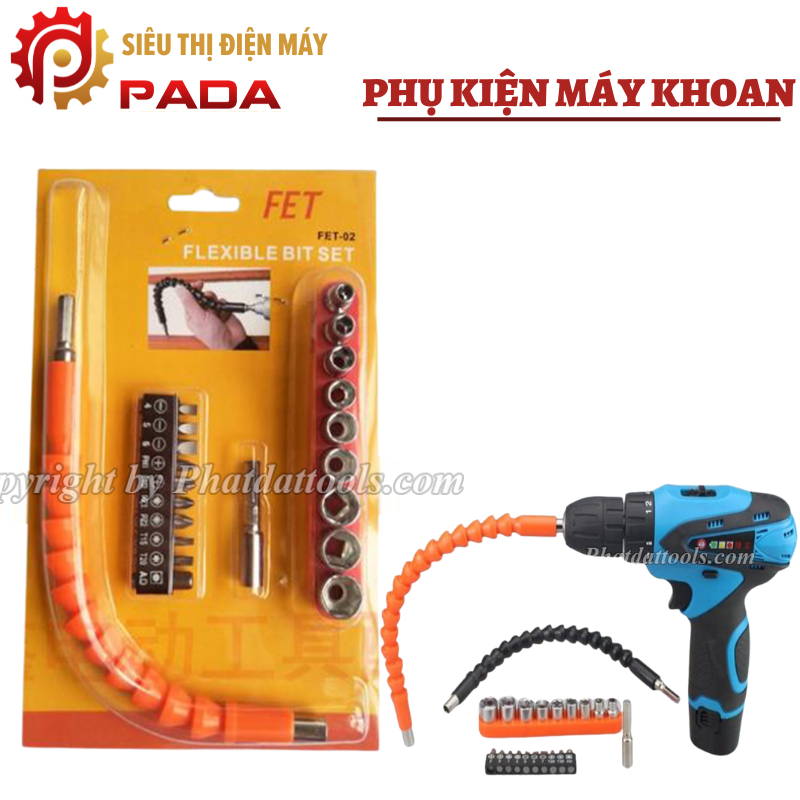 Bộ phụ kiện máy khoan 21 chi tiết-Cần chuyển hướng khoan,mũi vặn vít,đầu vặn ốc,...