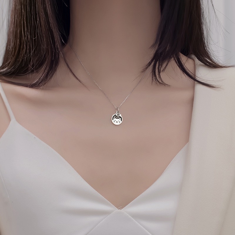 Dây chuyền bạc nữ mặt mèo ulzzang dễ thương