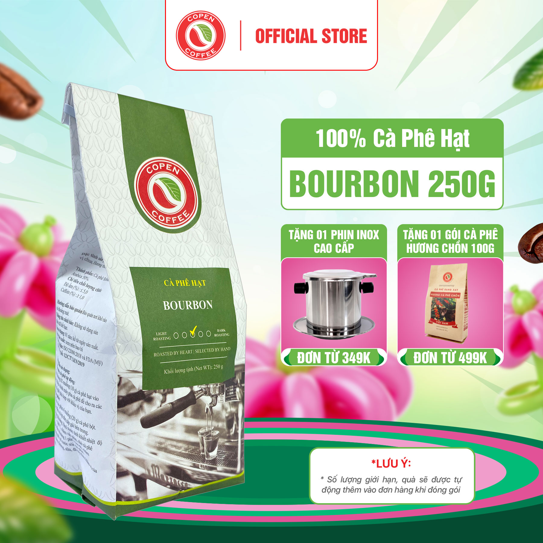 Cà phê hạt Bourbon gói 250g - Rang vừa - Đắng đậm, chua thanh - Pha máy/pha phin - Copen Coffee