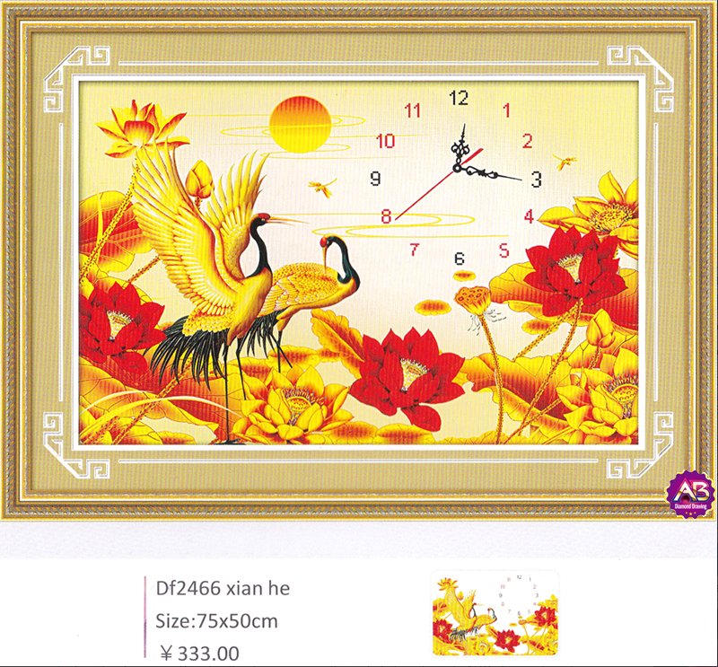Tranh đính đá abc 3d đồng hồ bạch hạc mãn đường df2466 kt:75x50cm