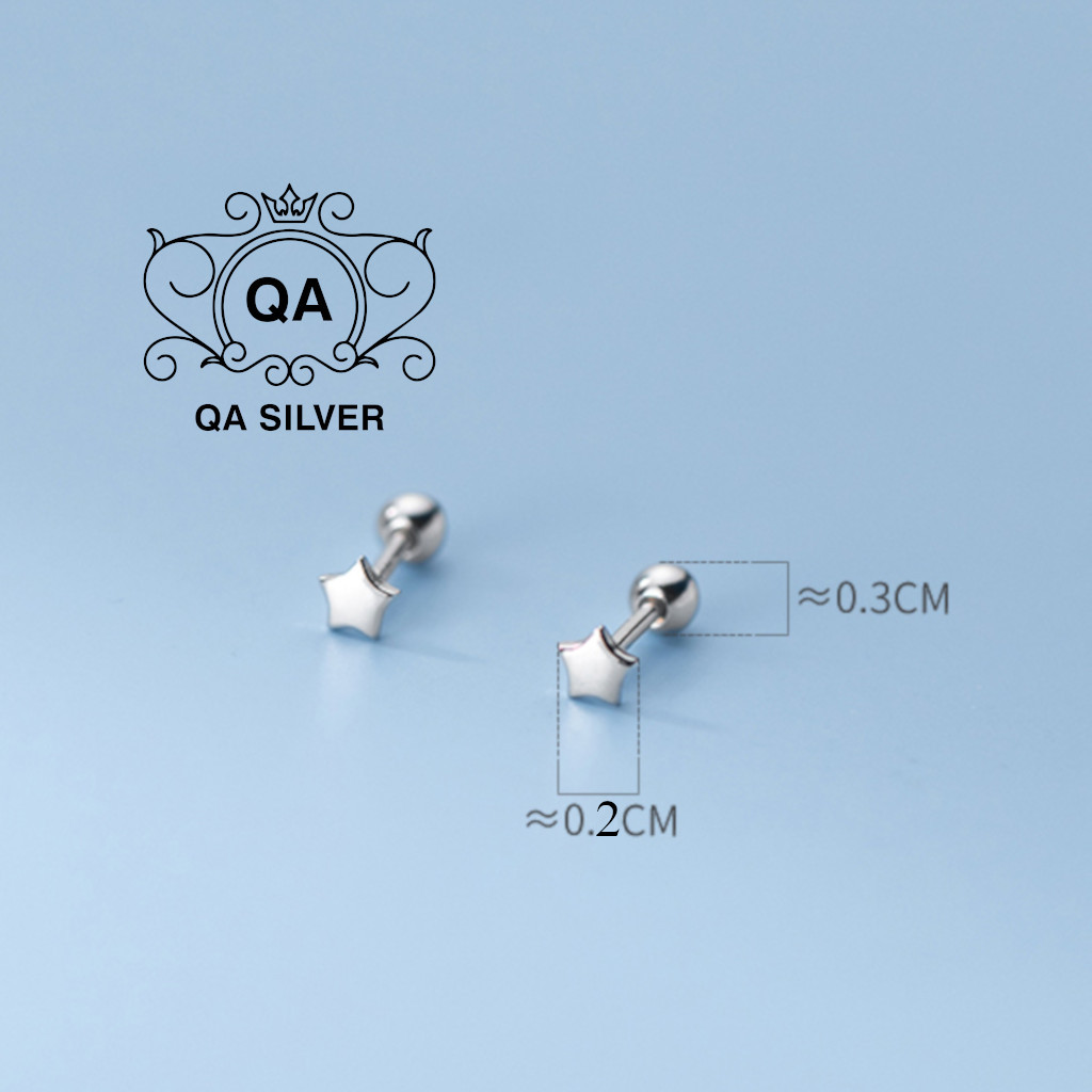 Khuyên tai bạc 925 ngôi sao năm cánh chốt bi bạc bông nam nữ tối giản S925 STAR QA SILVER Earrings EA230304