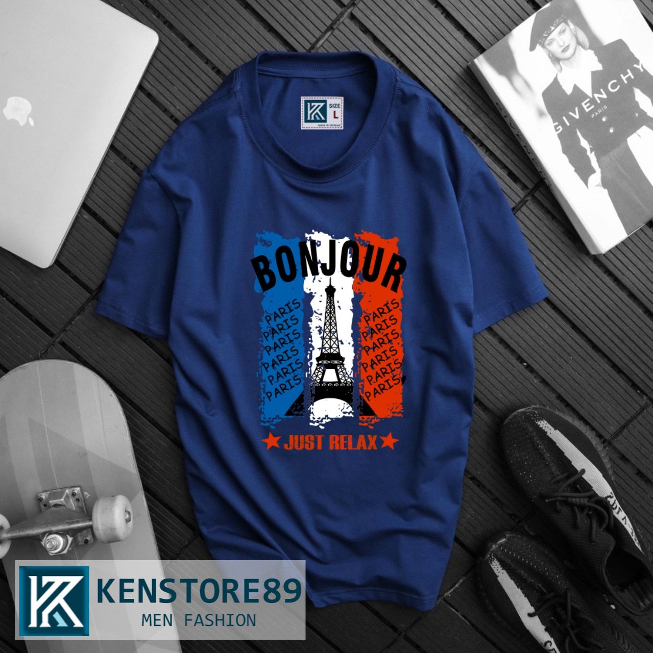 Áo thun nam cổ tròn bonjour paris ngắn tay cotton 100% kenstore89 atk034