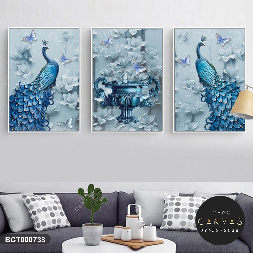 Tranh Canvas Bộ 3 Tấm Chim Công