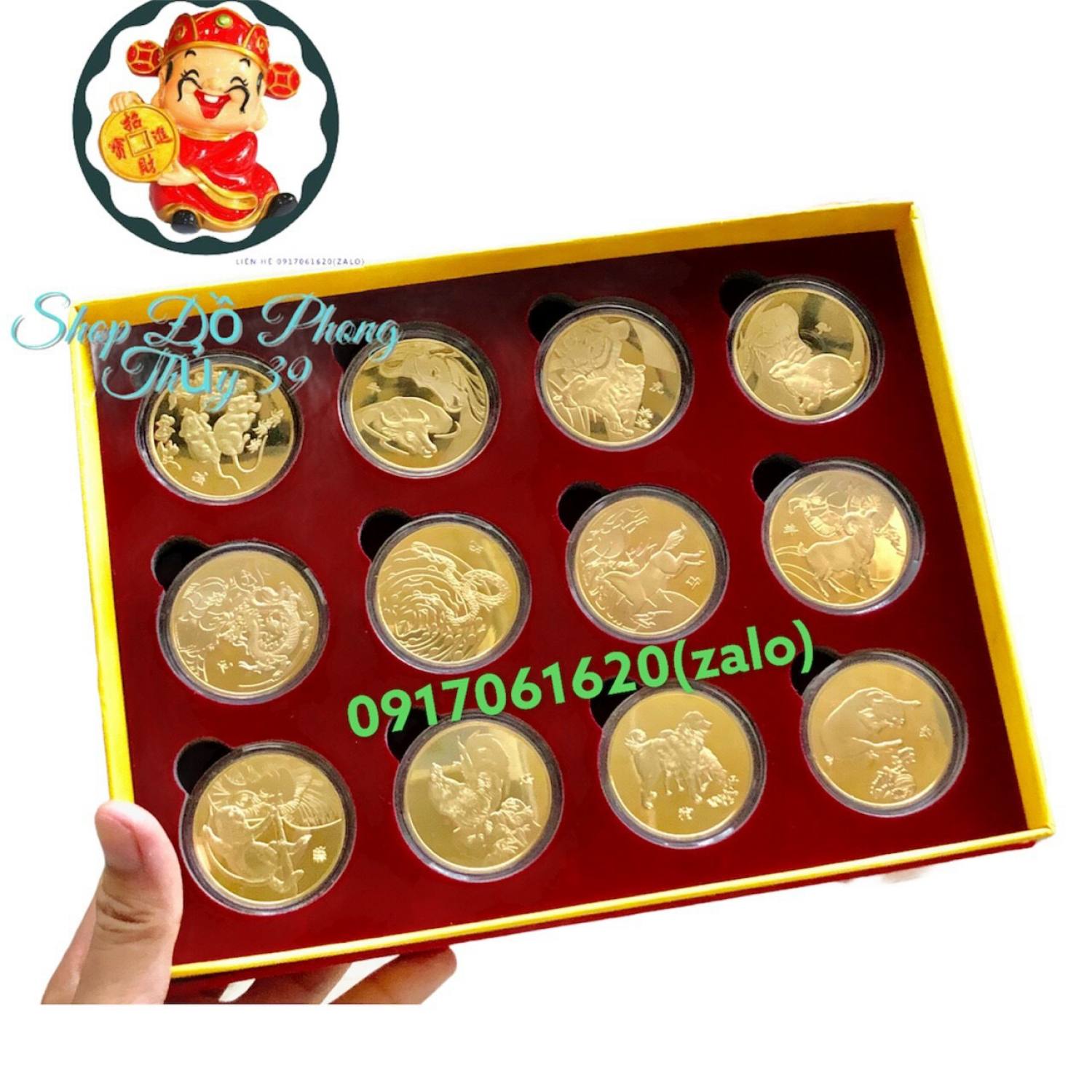 Bộ tiiền xu 12 con giáp may mắn quà tặng tết nguyên đán lấy lộc năm mới