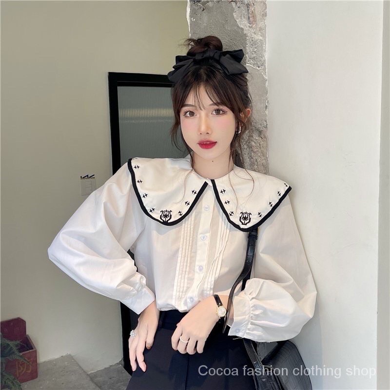 Áo sơ mi dài tay cổ sen phối ren cách điệu lạ mắt 313