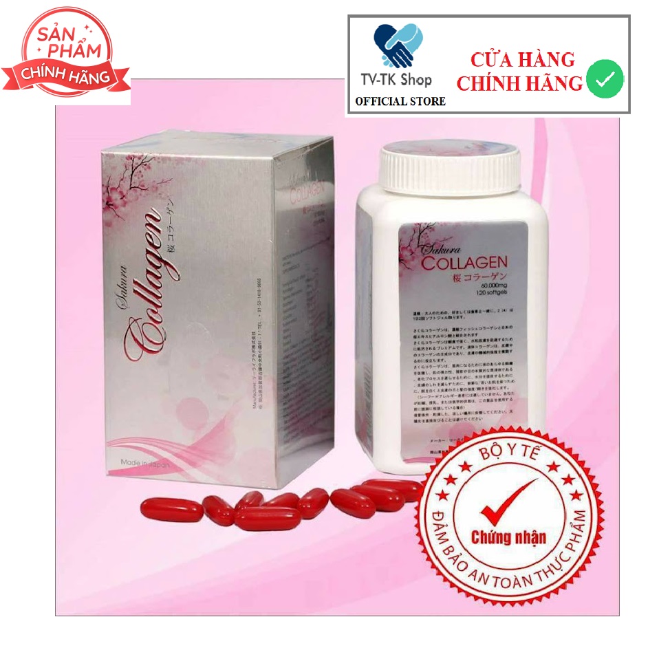 Viên Uống Trắng Da Mờ Nám Collagen Sakura Giảm Nấp Nhăn Đến Từ Nhật Bản - Hộp 120 Viên
