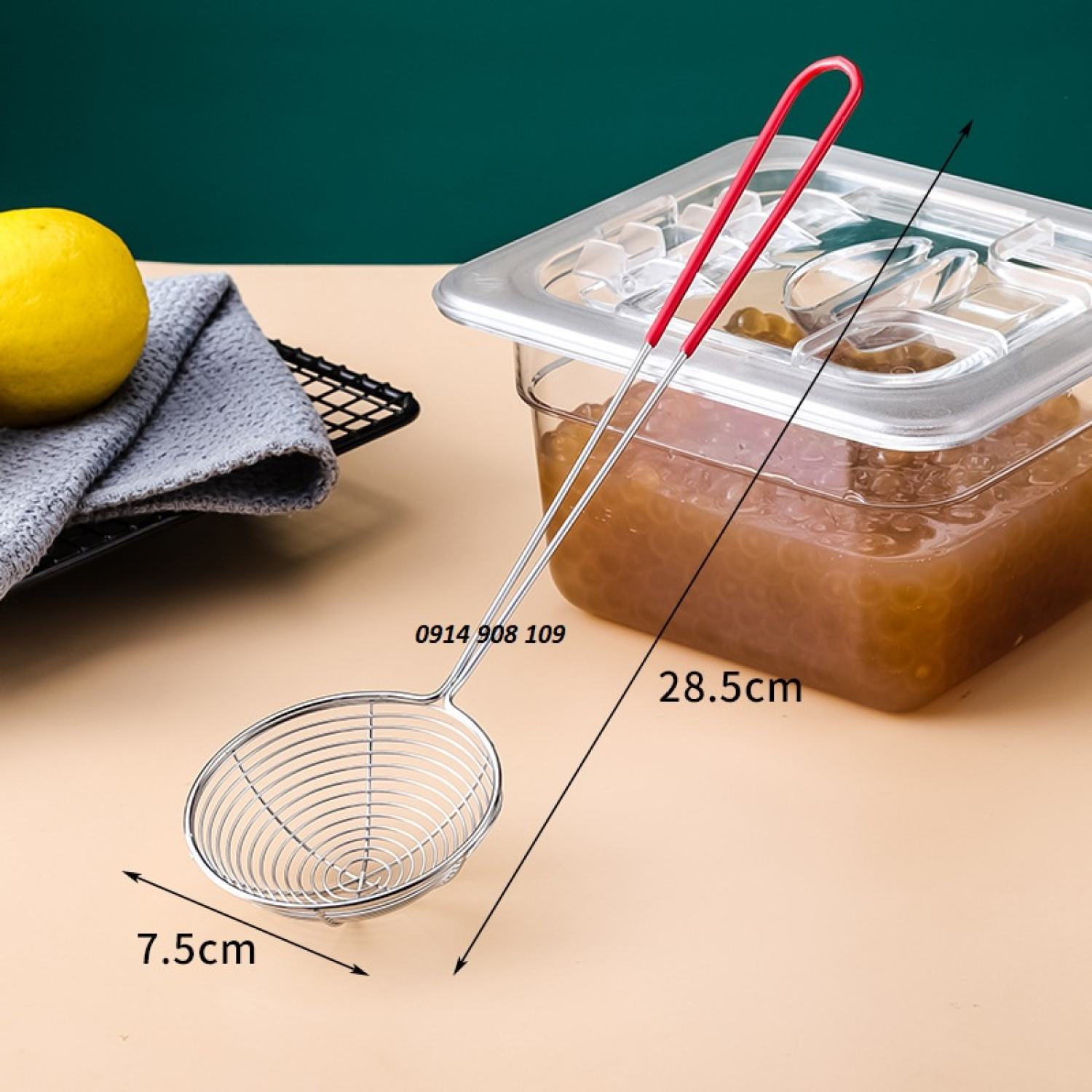 Vợt múc topping cán đỏ, múc lẩu đa năng