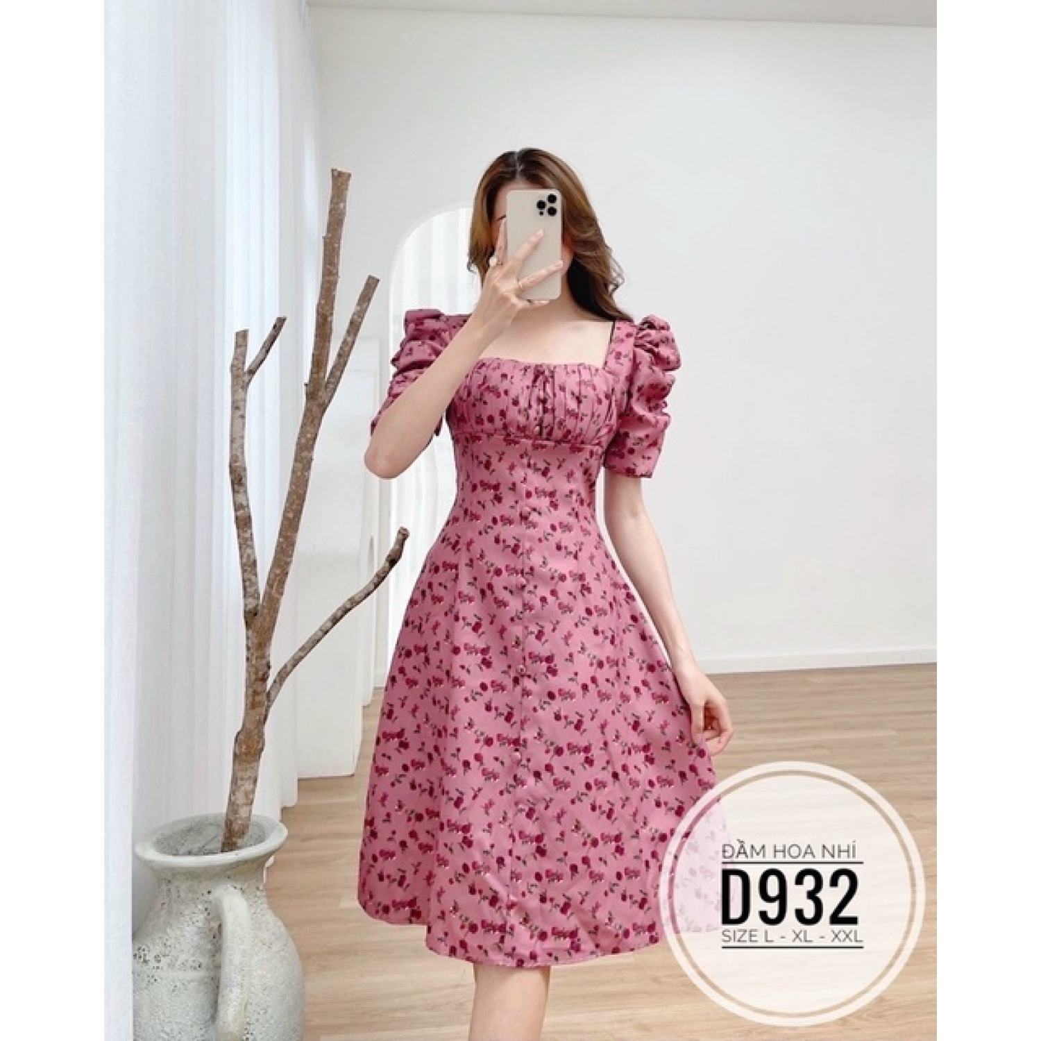 (60-90KG) MINSTORE Bigsize Đầm hoa nhí nút bọc D932