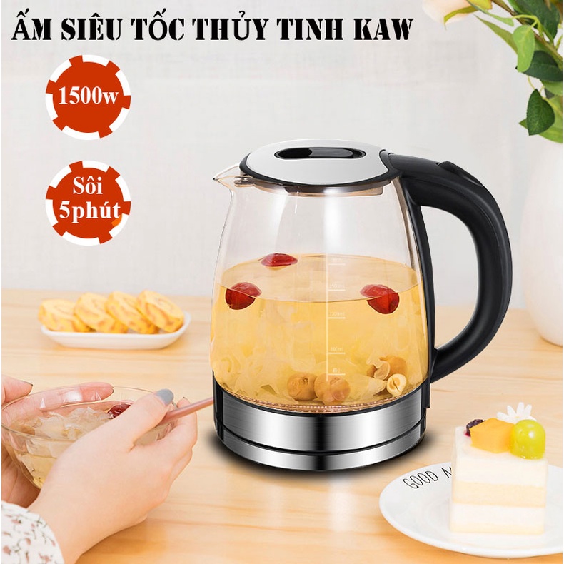 Ấm đun siêu tốc, bình đun siêu tốc, bình siêu tốc ấm siêu tốc , Ấm Siêu Tốc, Bình Đun Nước Siêu Tốc Dung Tích 2L Công Suất 1500W, Bình Siêu Tốc Thủy Tinh, Chính Hãng, Âm Sieu Toc - Bảo Hành Chính Hãng KAW