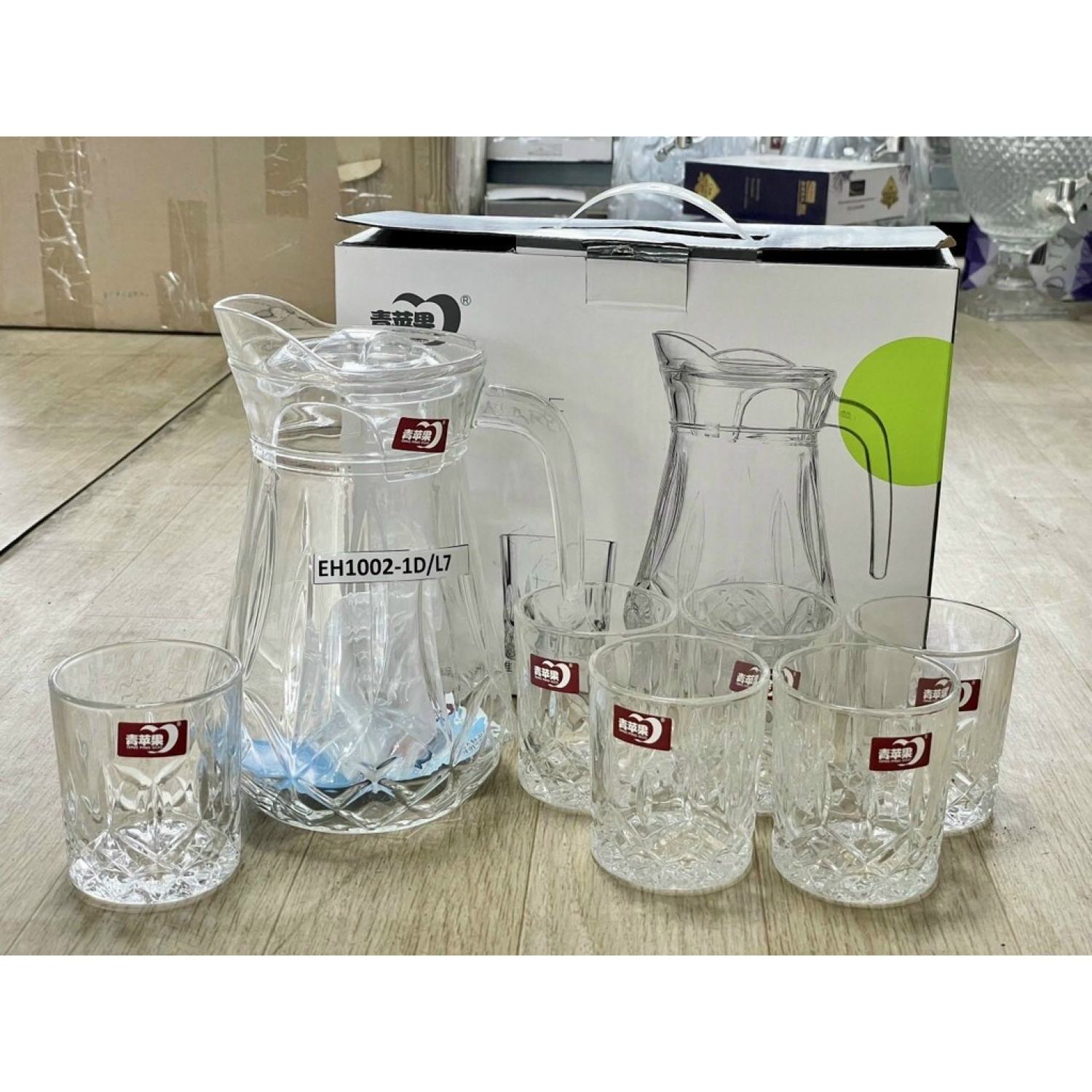 Bộ bình + 6 cốc thủy tinh Deli