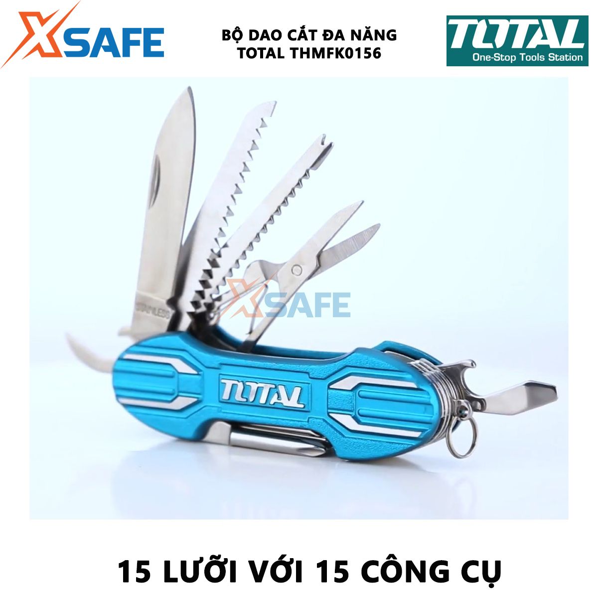 Dao đa năng 15 trong 1 Total THMFK0156 | Bộ dao đa năng bỏ túi Kích thước: 9.5cm, dùng để dao, vít, kéo, đồ khui, dũa móng