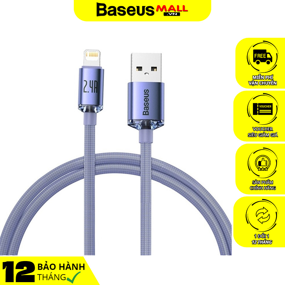 Cáp Sạc Baseus Crystal Shine USB to Ln 2.4A | Bện Vải Thời Trang, Bền Bỉ 1.2m/2m