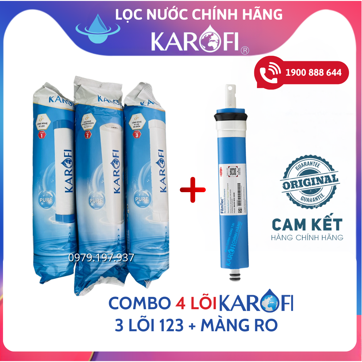 Combo 3 lõi lọc thô + 1 màng RO Karofi
