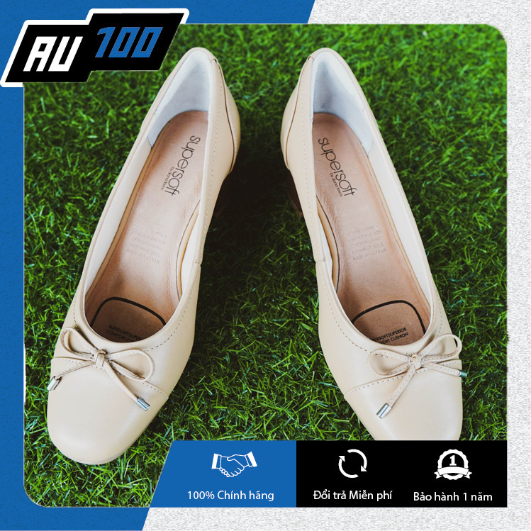 [AU100] Giày Supersoft da thật màu nude[ Giày supersoft chính hãng đi không bị đau chân] (Made in Vietnam)