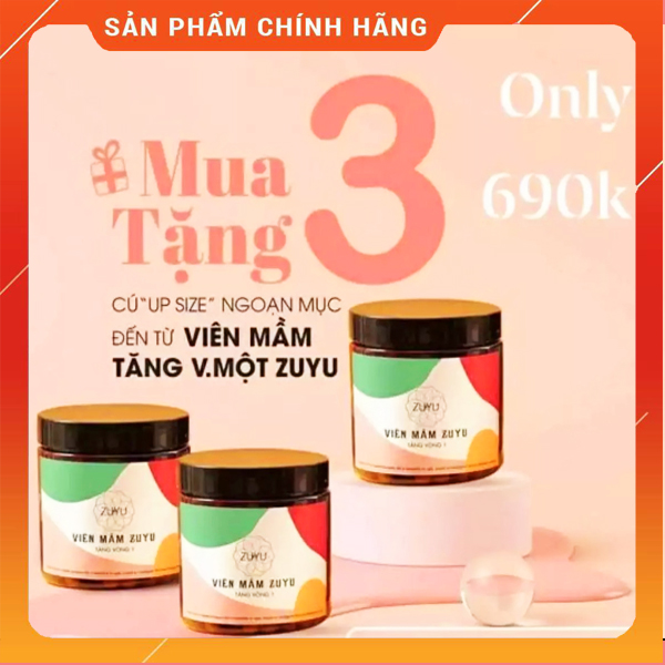 Sỉ 3 HỘP Viên Mầm ZUYU TĂNG VÒNG 1 (Mua 3 tặng 3 + Tặng 3 tinh dầu massage V1 )