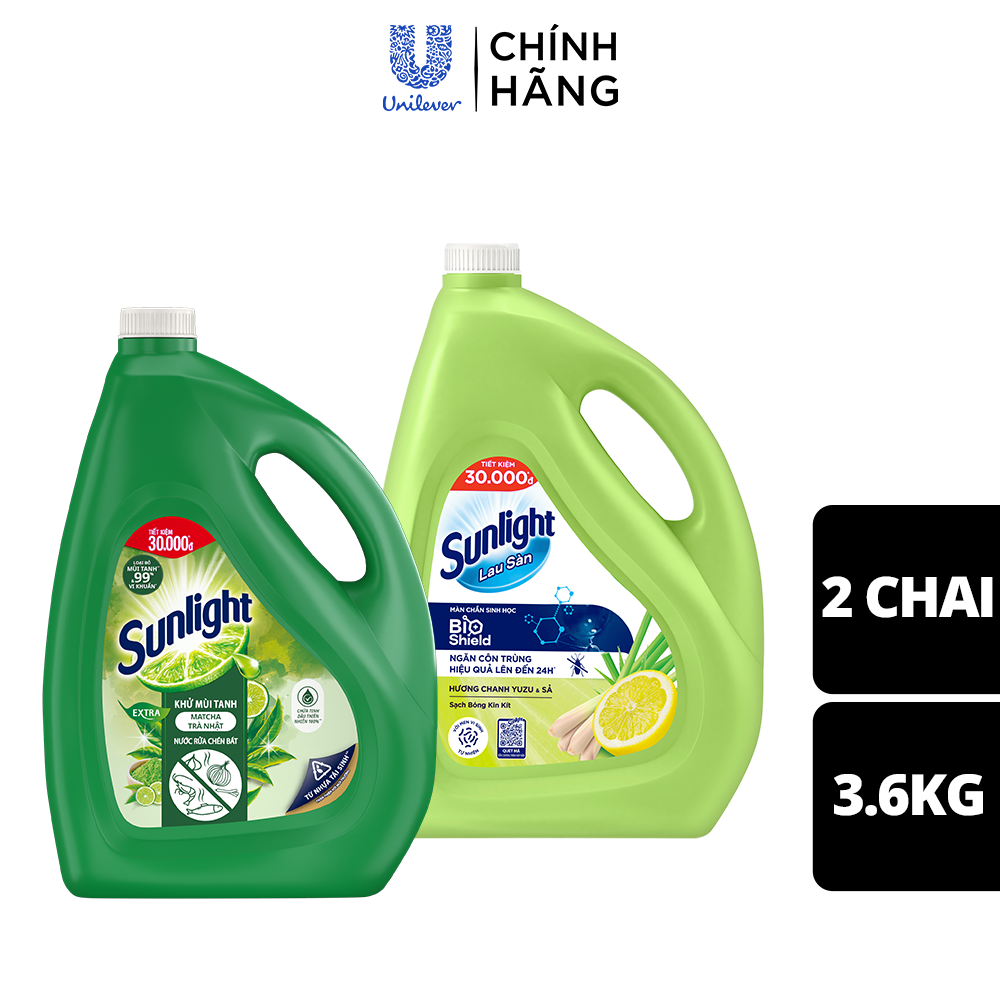 Combo Nước rửa chén + Nước lau sàn Sunlight can 3.5/3,6kg