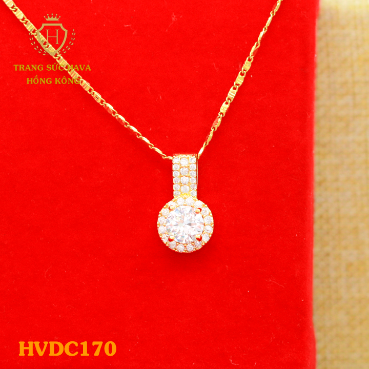 Vòng Cổ, Dây Chuyền Nữ Mặt Đính Đá (Màu Trắng) Phong Cách Trẻ Trung, Titan Xi Mạ Vàng Non 10k, 18k, 24k Thật Cao Cấp (Không Bị Đen) - Trang Sức Hava Hong Kong
