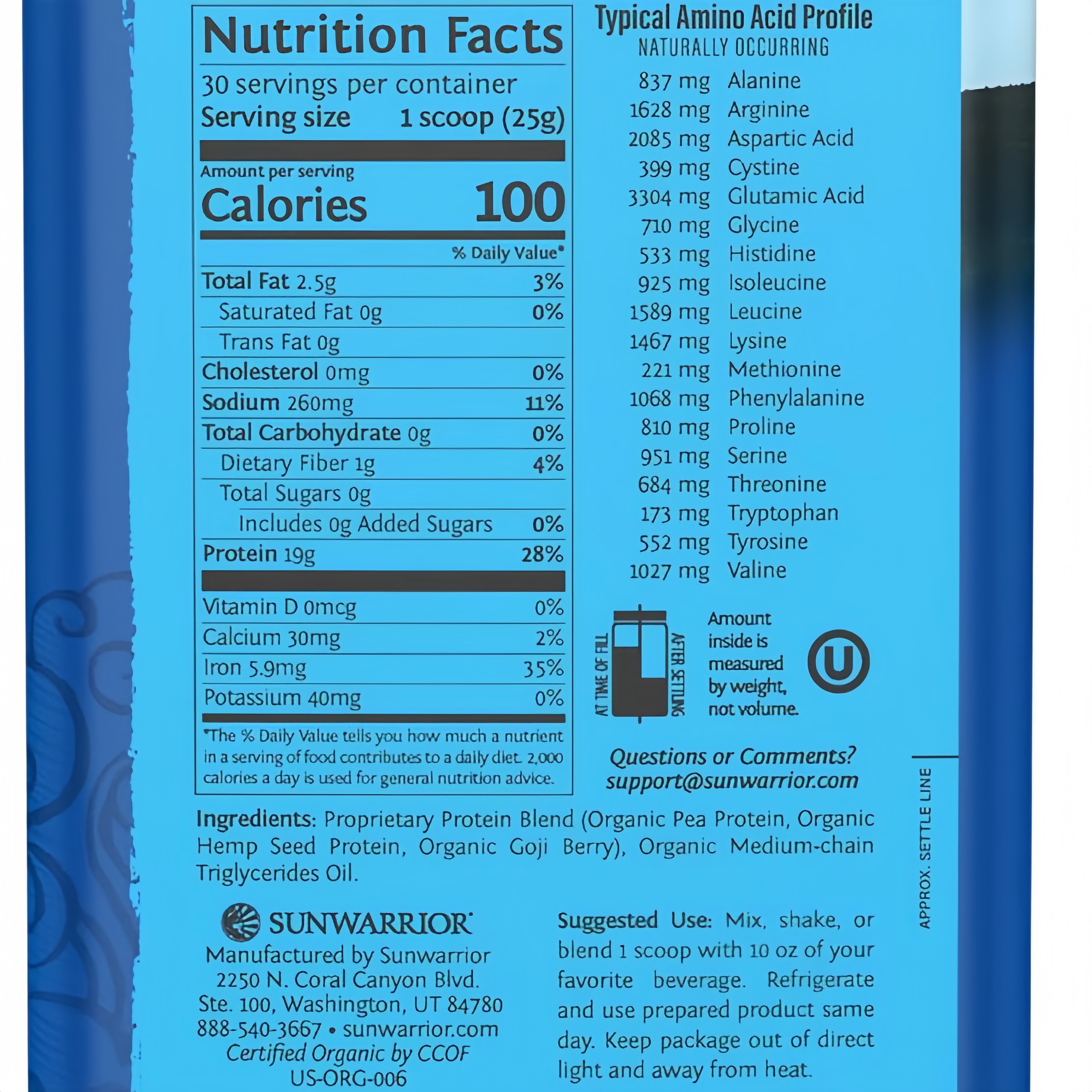 Đạm thực vật protein ''Sunwarrior'' Warrior Blend Organic 30 lần dùng