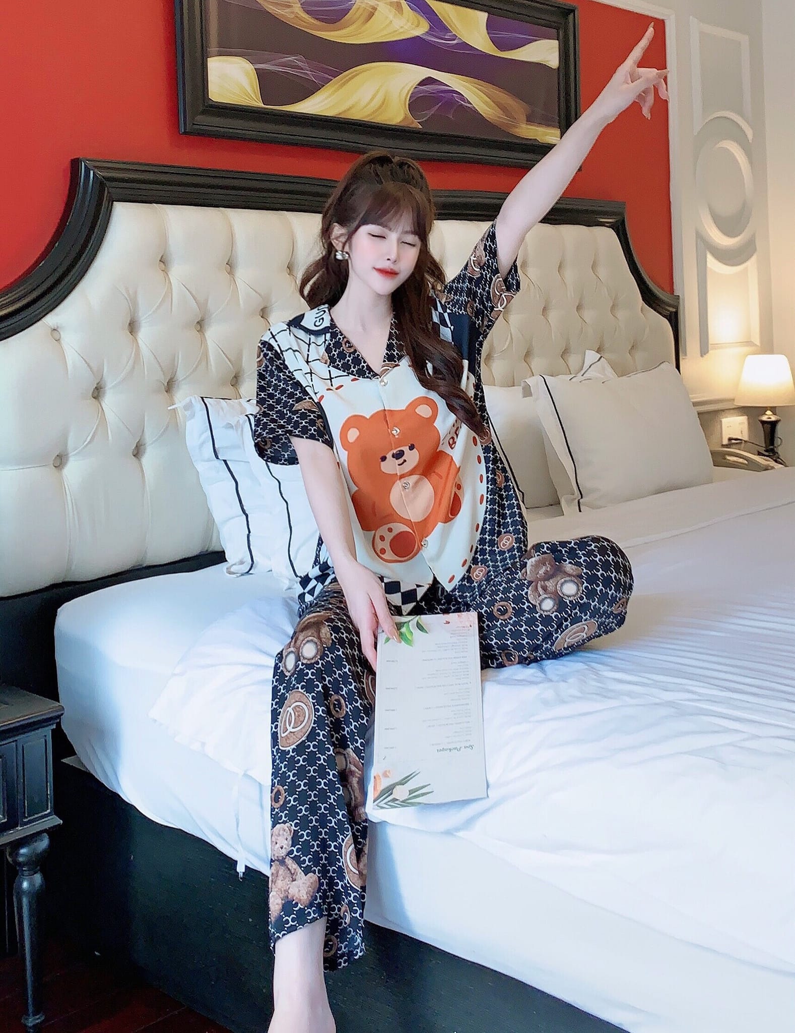 Set Bộ Lụa Mango Dài Họa Tiết Cực Sang - Mẫu mặc hàng thật chụp